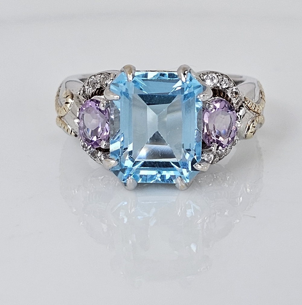 Rare Victoria Wieck Blue Topaz & Amethyst Ring Sterling Silver Size 7! - Picture 5 of 10